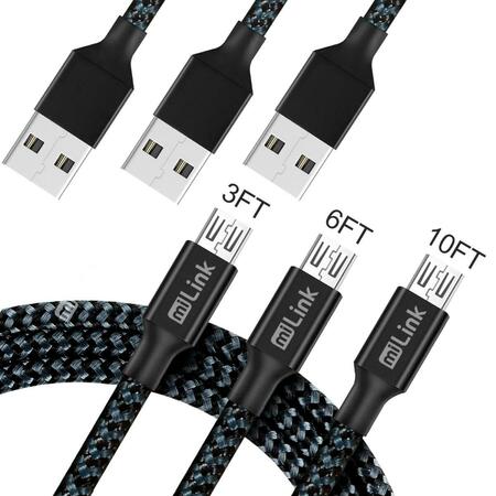 MILINK Black Micro USB Charging & Syncing Cable, 3PK MU3-i235